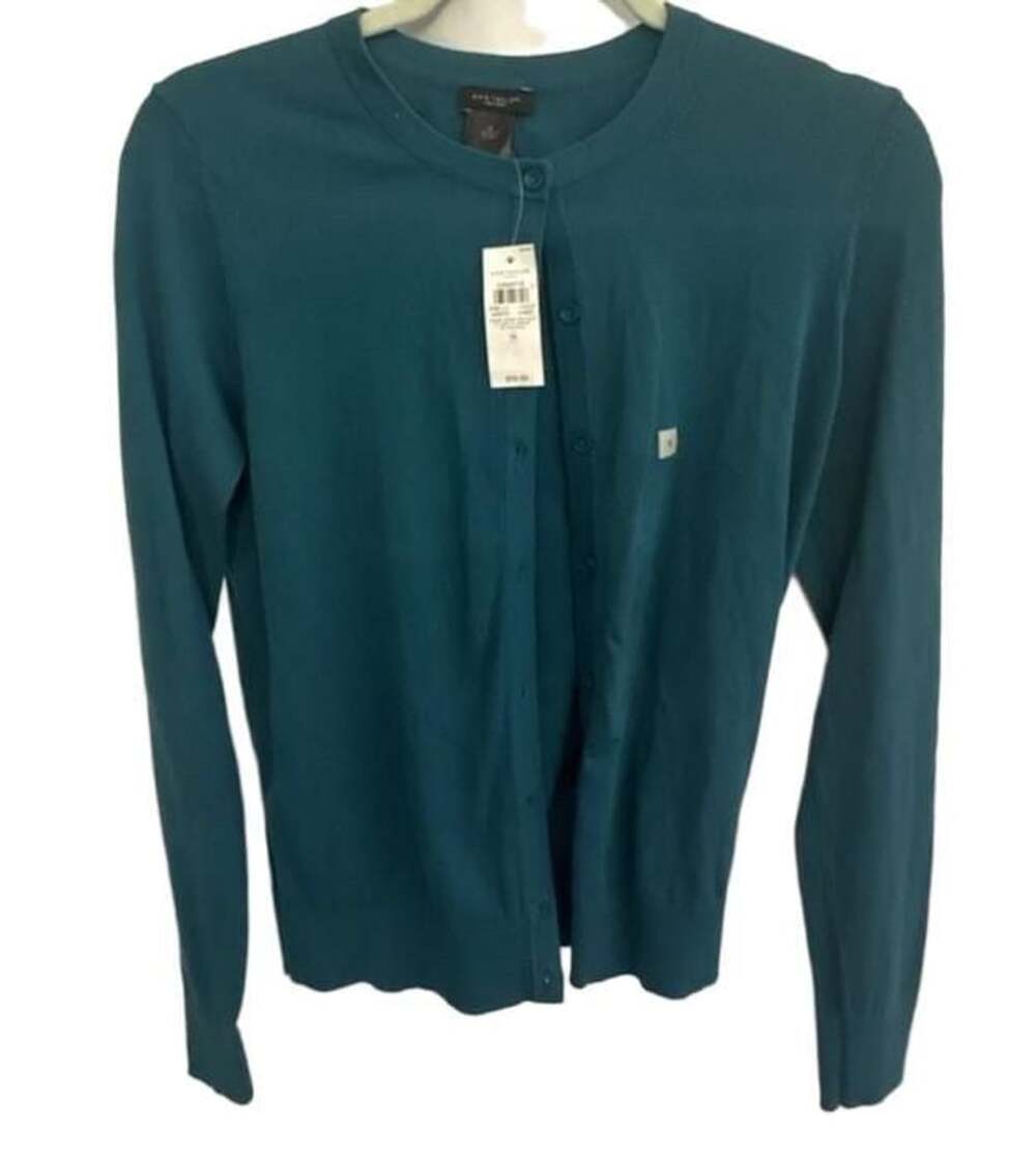 Ann Taylor Factory Cardigan Sweater Size S Teal Green Crewneck NWT